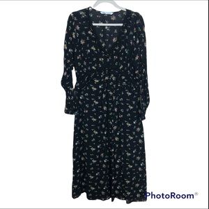 ZARA Black Floral Comfy Flowy Peasant Maxi Dress sz Large